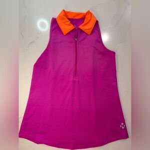 Jofit Pink & Orange sleeveless polo shirt for golf, pickleball or tennis